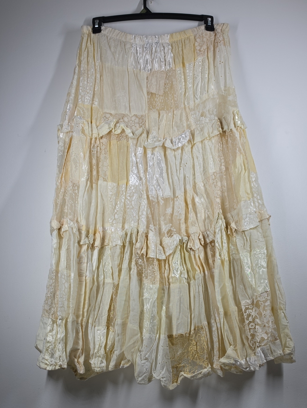 Vintage Alexander Brown Cream Patchwork Lace Tiered Maxi Skirt OS NWT - Picture 2 of 9